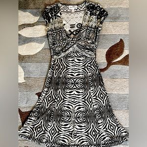 Joseph Ribkoff 20658 Jersey Zebra Print Tribal Petroglyph Motif Dress ZB1